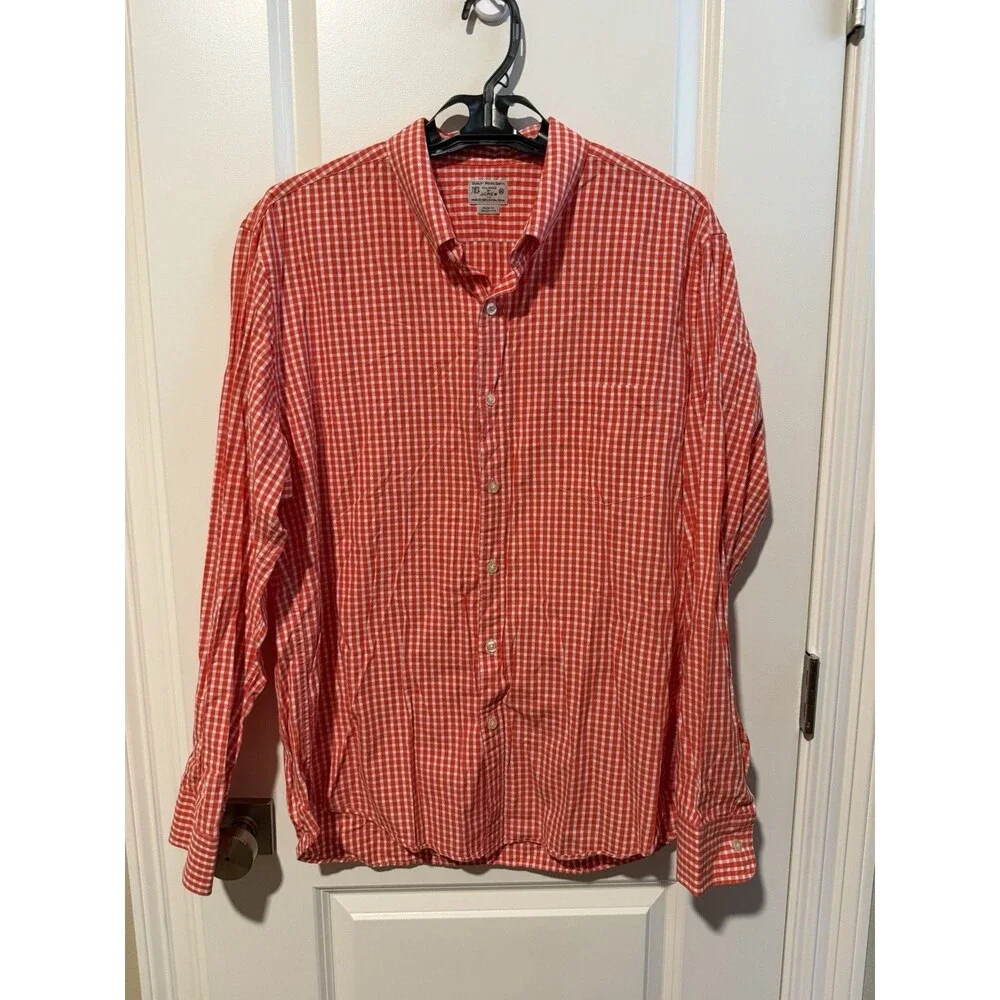 J.Crew Men’s XL Orange White Gingham Check Button Down Shirt 100% Cotton